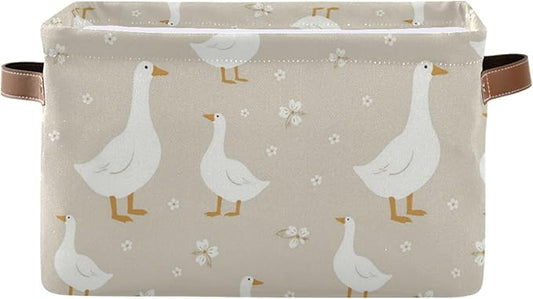 Aslsiy Storage Basket Cute White Gooses Nursery Bins Baby Box Canvas Clothes Shelf Basket Laundry Hamper Gift Basket for Home Closet 1 Pcs