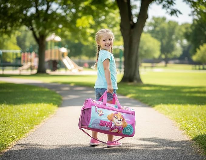 Paw Patrol Girls’ Duffle Bag – Skye Travel Gym Bag with Adjustable Shoulder Strap, Mesh Side Pockets & Zipper Pocket
