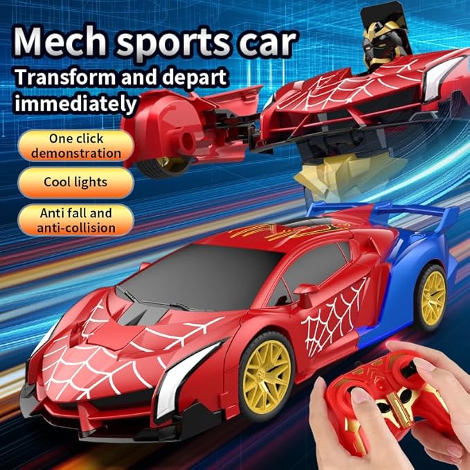 Blackma Remote Control Car - Transform, One-Button Deformation & 360°Rotating Drifting, Transform Robot RC Car with LED Light, Toy Gifts for 4 5 6 7 8 9 10 11 12 Years Old Boy (Red & Blue)