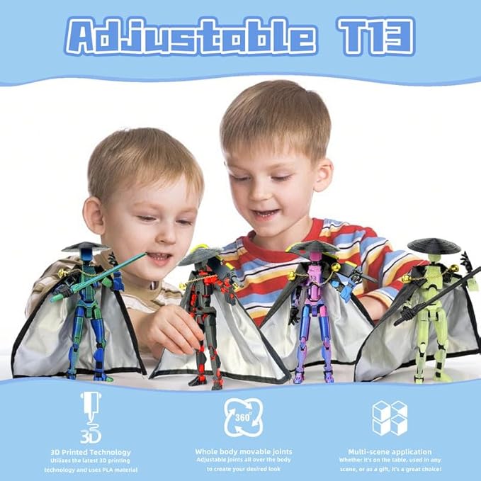 Assembly Completed T13 Action Figures,T 13 Action Figure, Robo 13 3D Printed Action Figure - The Ultimate Hero for Action-Packed Playtime,5.2 Inch (Blue (Glows in The Dark))