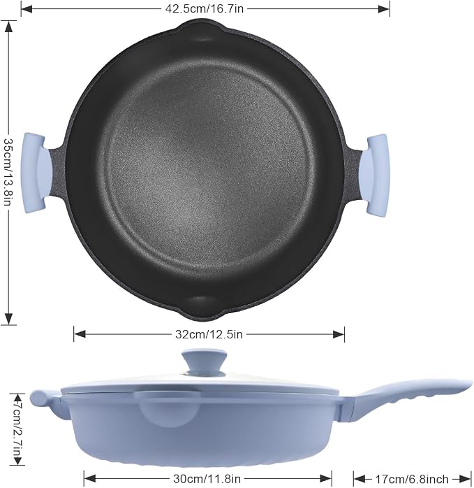 Large Frying Pan Skillet Nonstick with Lid, 14 Inch Deep Saute Pan, Big Induction Pan for Cooking, 2-1 Non Stick Cookware with Helper Handle, Family Size, Suitable for All Stoves, PFOA-Free