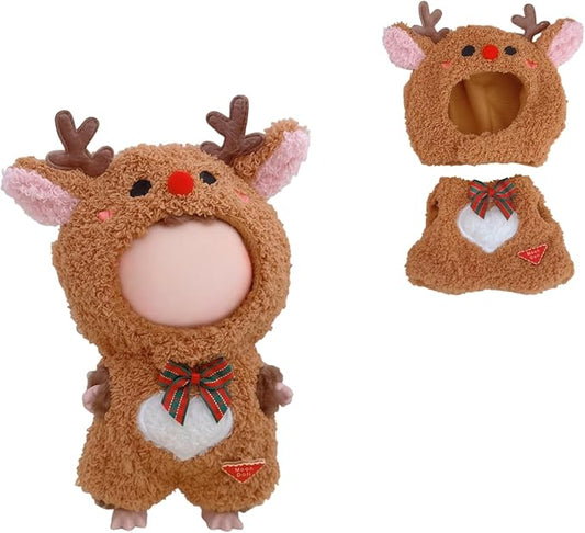 Christmas Hat Clothes for Dolls Accessories, Stylish Kawaii Festive Christmas Elk Outfit Set 2 Pieces Suitable for 15cm 17cm Doll , Xmas Doll Clothing Set Replacement Brown