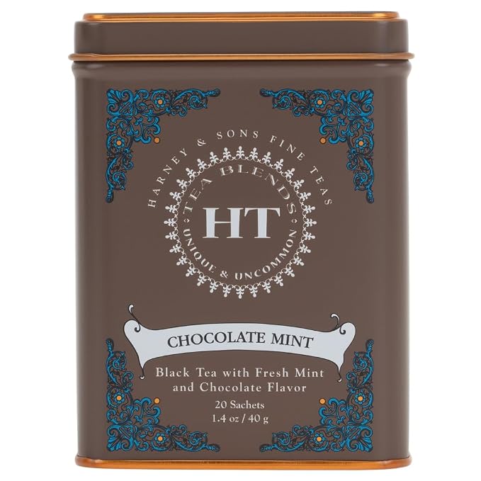 Harney and Sons Chocolate Mint, Flavored Black Tea - 20 Sachets per Tin (Pack of 2)