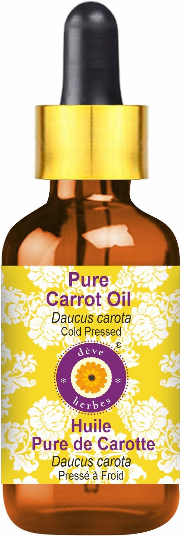 Deve Herbes Pure Carrot Oil (Daucus carota) with Glass Dropper Cold Pressed 50ml (1.69 oz)