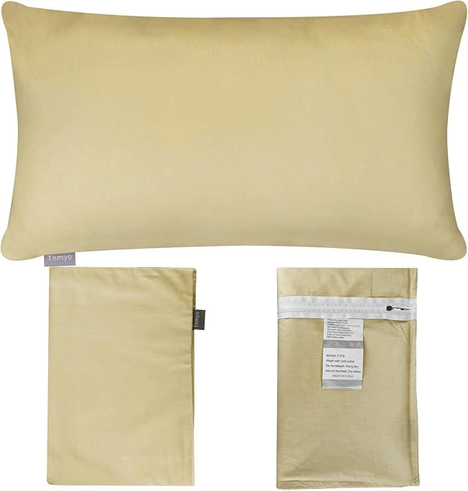 Thmyo 4-Pack 100% Cotton Lumbar Comfortable Solid Decorative Throw Pillow Case Rectangle Cushion Cover Pillowcase Sublimation Blank Pillow Covers DIY Throw Pillowcase(12x20inch/30x50cm, Khaki)