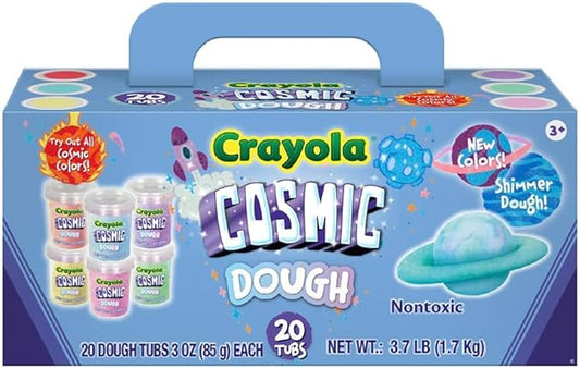 Crayola Cosmic Dough Modeling Compound 20-Pack x 3oz Cans - Special Effects Party Favors, Gifts, School - Sparkly Non-Toxic Play for Creativity and Skill Building, Ages 2+ / Preschool