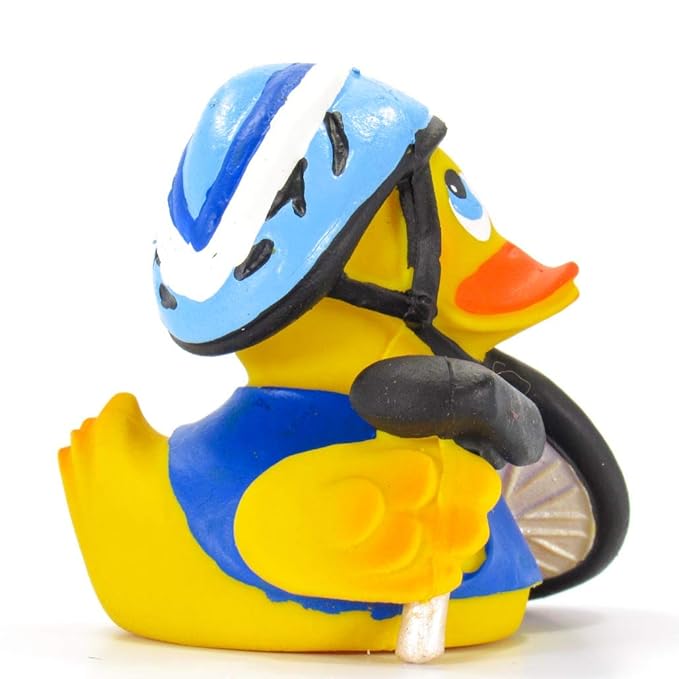 Biker Cyclist Crash Rubber Duck Bath Toy | All Natural, Organic, Eco Friendly, Squeaker | Imported from Barcelona, Spain