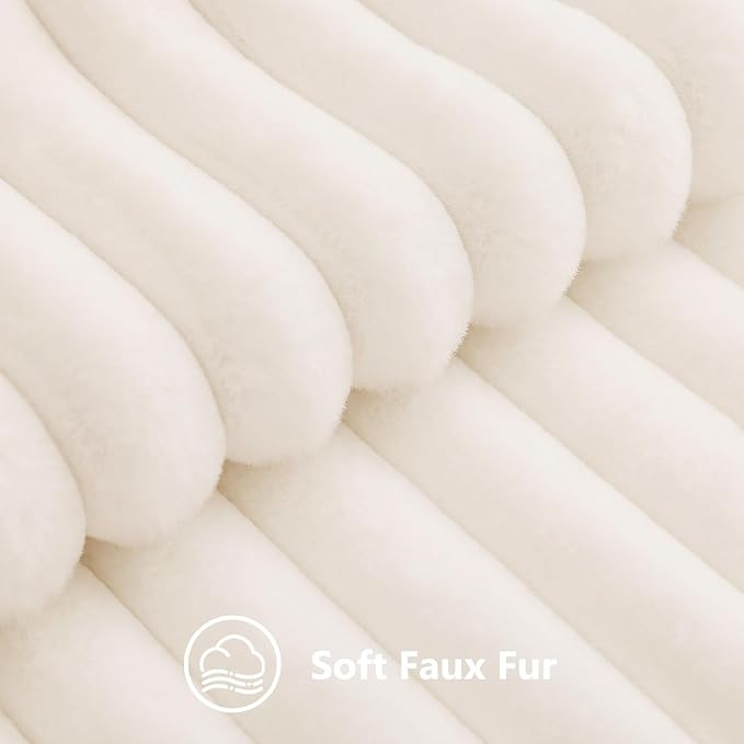 decorUhome Fall Faux Fur Throw Pillow Covers 18x18 Set of 2 Cream White | Decorative Soft Cozy Striped Plush Modern Farmhouse Boho Couch Pillow Cases Velvet Back for Sofa Bed Living Room Home Decor