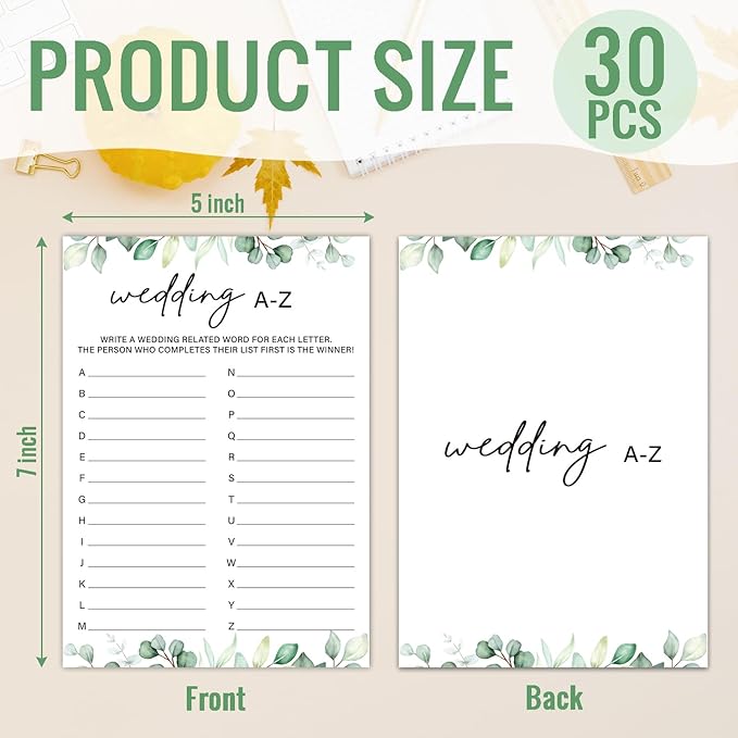Wedding Shower Games Bridal Shower Games 30 Guests for Engagement Party(Eucalyptus Botanical Style) -Wedding A-Z Game -0004