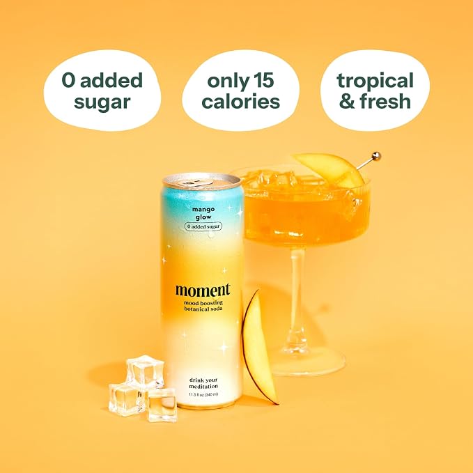 Moment Adaptogen Drink (Shark Tank) - Calm, Clarity & Relaxation with L-Theanine & Ashwagandha - Non Alcoholic Drinks for Adults - Sparkling Botanical Soda - 0 Sugar 0 Caffeine - 12 Pack 11.5 fl oz