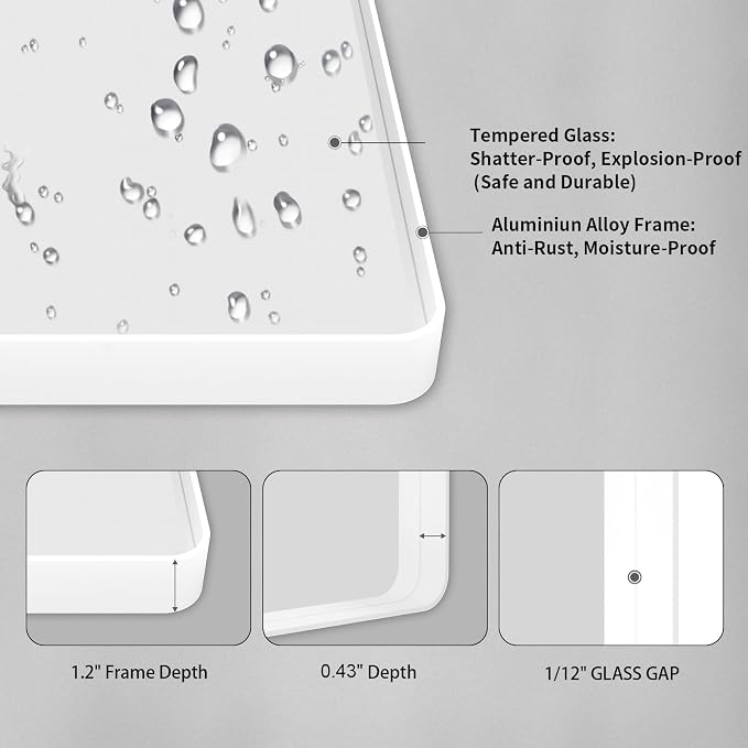 LOAAO 48x32 Inch White Metal Framed Bathroom Mirror | Rounded Rectangle Mirror, Anti-Rust, Tempered Glass, Hangs Horizontally or Vertically