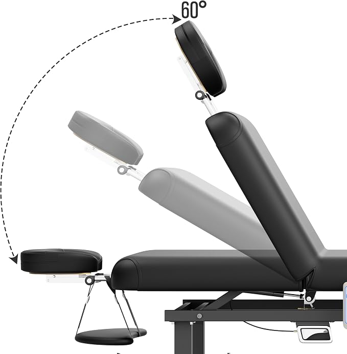 Olela Electric Massage Table with Heated Function- Heated Massage Table with Electric Lift & Manual Adjustable Backrest, Treatment Table with Storage and Metal Frame for Massage, Spa So On