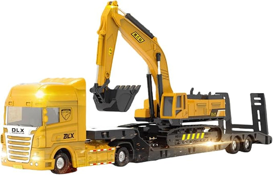 ZUKULIFE Construction Truck Toy Set Vehicles Site Playset, Flatbed Truck Excavator, Trailer, Birthday Gift for 3 4 5 6 Year Olds Boys Kid Toddler Child