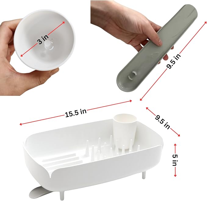 Small Dish Drying Rack for Kitchen Counter, Compact Dish Drainer with Drainage Spout & Spoon Holder, Space-Saving Drying Rack for Small Kitchens, Apartments & RVs, Made in Korea (Coral)