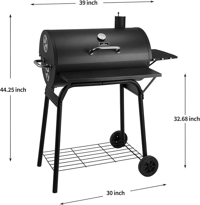 Charcoal Grill Outdoor BBQ Grill 30INCH Barrel Charcoal Grills with Side Table, 627 Square Inches, Outdoor Backyard Camping Picnics, Patio and Parties, Black by DNKMOR