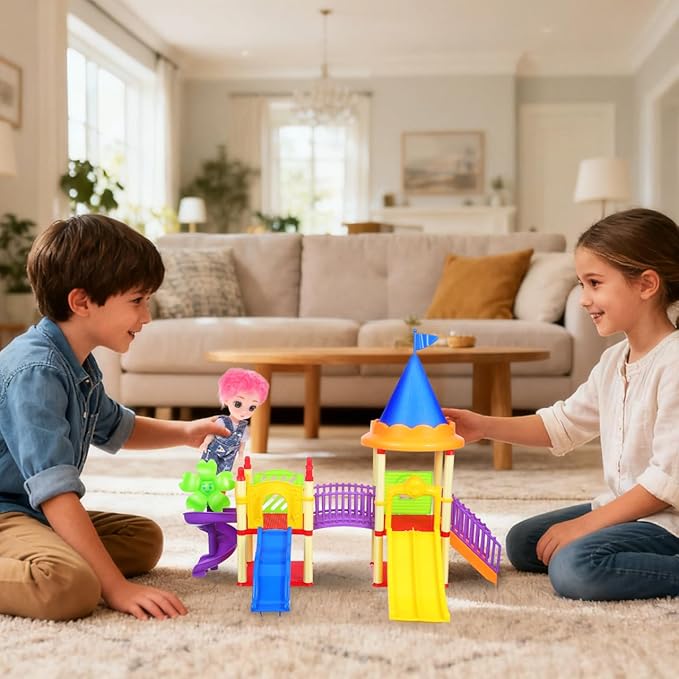 Toyvian Miniature Playground Models Kids Mini Slide Toy Model Plastic Playground Equipment STEM Toys for Kids Mini Playground Doll House Decor