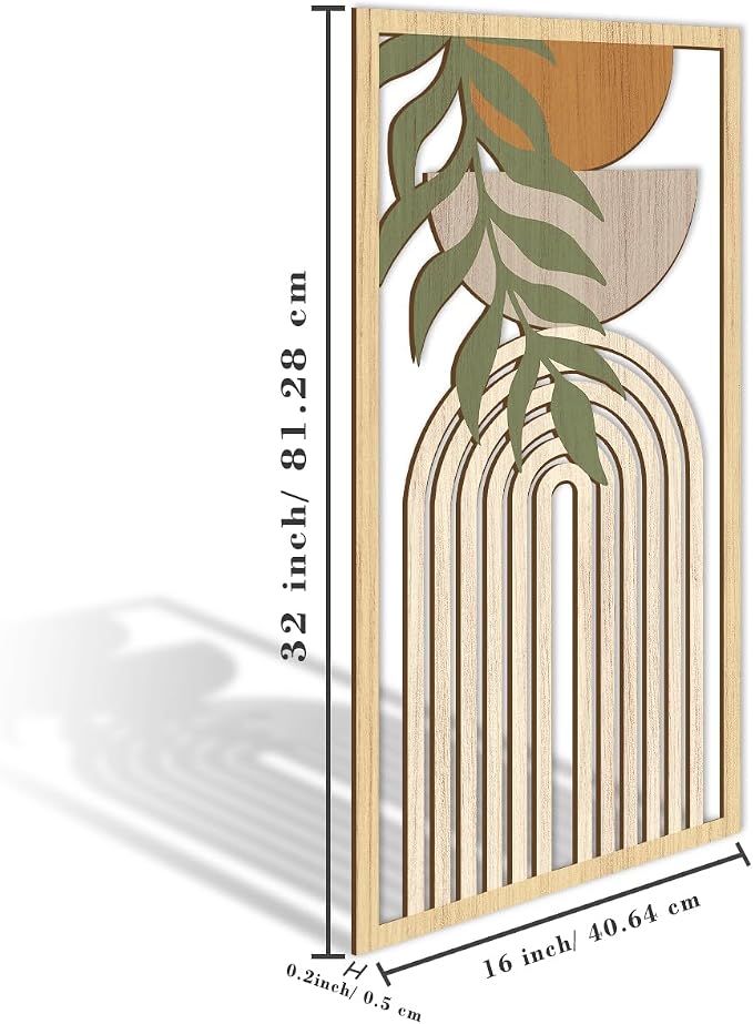 IARTTOP Boho Mid-Century Modern Wood Wall Art 16x32 Inch Large Green Abstract Wood Wall Decor Mid Century Bohemian Artwork for Bedroom Living Room Office Kitchen Set of 3