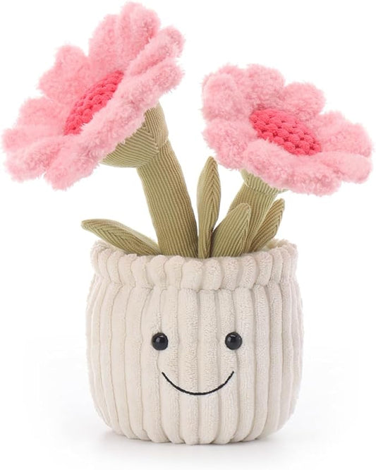 Apricot Lamb Soft Sunflower Plant Plush Toy, Stuffed Pink Flower Pot, Kawaii Plushie for Kids, 9"