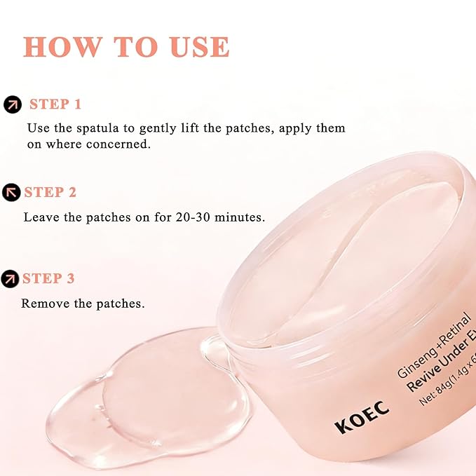 SHEEYOON Revive Under Eye Patch 30 Pairs, Ginseng Retinal Collagen Eye Mask for Puffy Eye Bags Dark Circles and Fine Lines Skin Firmer and Smoother