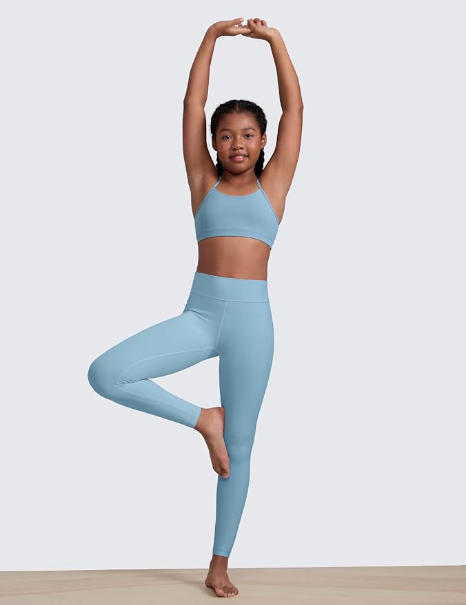 CRZ YOGA Girls Butterluxe Y Back Sports Bra - Yoga Athletic Casual Tops Scoop Neck Spaghetti Strap Padded Crop Kids Teen