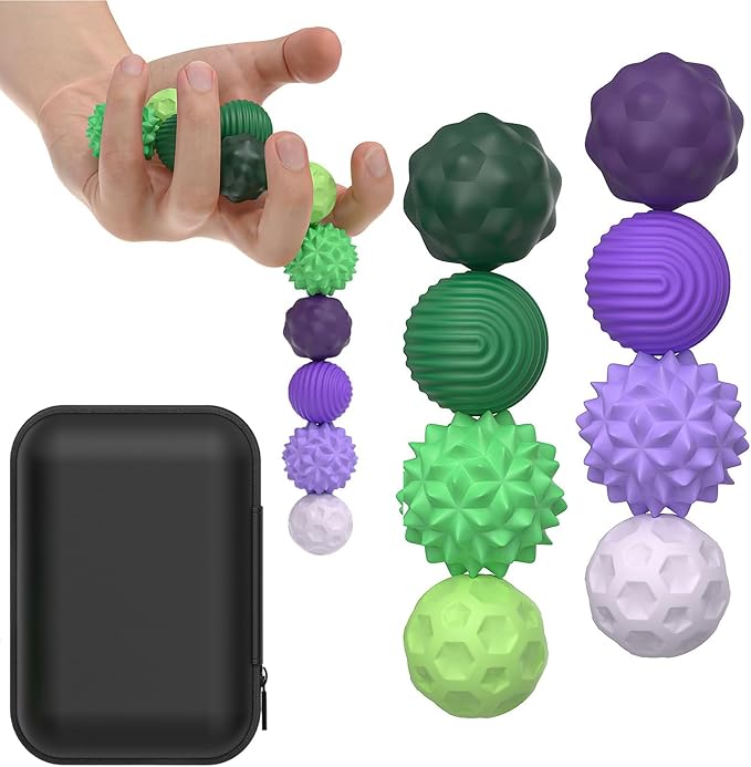Large Magnetic Sensory Fidget Ball Toy, 8Pcs Silicone Sensory Stress Relief Toys for Adults, Teens with Autism, ADHD, Anxiety, Stocking Stuffers for Women Men Teen Gift (Purple and Green, Large)