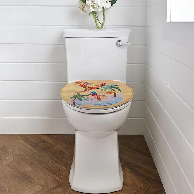 Colorful Bird Toilet Lid Cover, Suitable for Most Round, Long and Oval Toilet Lid Cover, Comfortable and Dustproof, Reusable Toilet Seat Cover