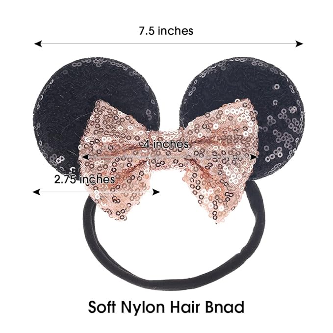 JIAHANG Mouse Ears Sequin Bow Nylon Hairband, Hair Bow Nylon Headband, Soft Elastic Headwear for Baby Girl Newborn Toddler, kids, Party Supplies