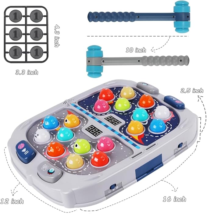 Whack Game Mole for Toddler, Toys for 3-12 Year Old Boys and Girls, Kids Whack Pound Game,Gifts for 3 4 5 6+ Year Old Boys, Interactive Educational Toy with Sound and Light, PK Mode with 2 Hammers