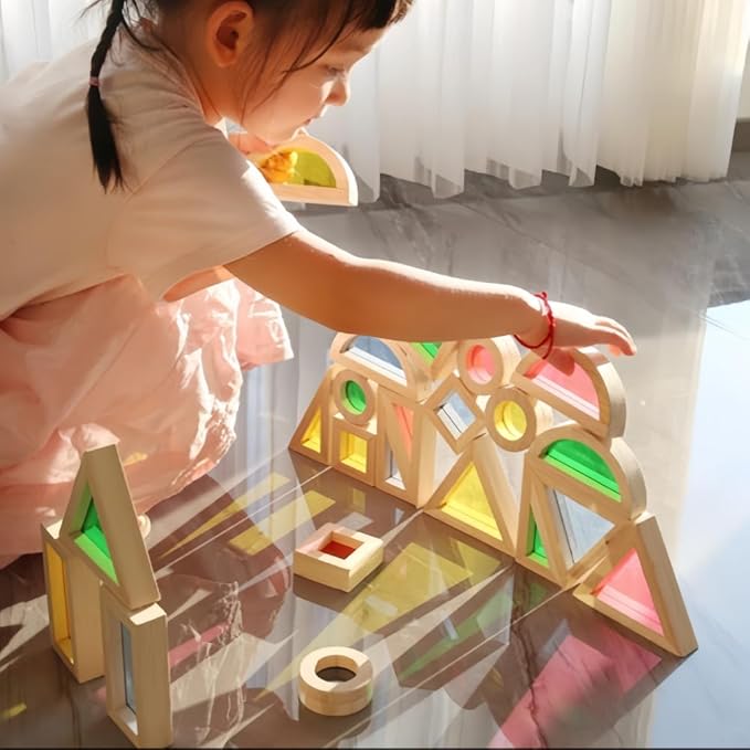 Rainbow Blocks,Acrylic Building Block,Rainbow Stacking Sensory Toys,Toys Set Colorful Preschool Learning Educational Toys for Boys and Girls, Blocks for Toddlers 1-3 (25 PCS)