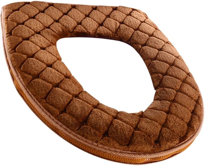 Toilet Seat Cover Soft Toilet Seat Cushion Warmer Washable Cover Pads with Zipper Brown