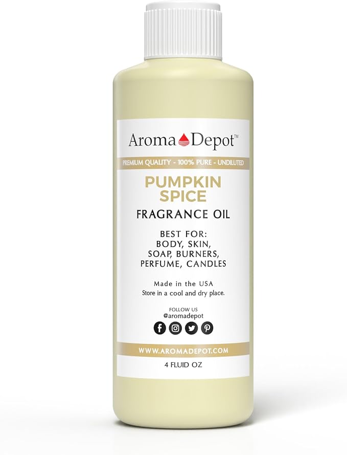 Aroma Depot 4oz Pumpkin Spice Perfume Oil, Undiluted, Alcohol Free, for Crafting Candles, Soaps, and Diffusers