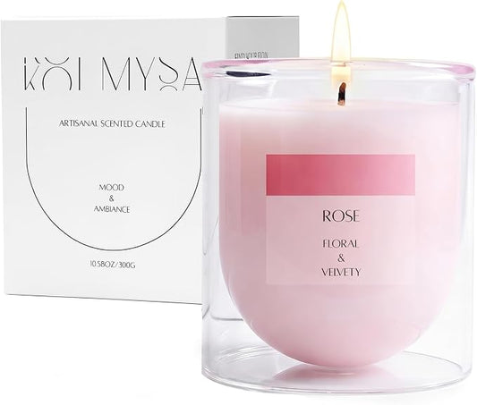 Rose Scented Candles, 10.5oz/50H Non-Toxic Pink Floral Aromatherapy Candle, Relaxing Gifts & Aesthetic Room Decor for Women Mom Wife, Medium Jar