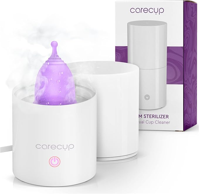 Menstrual Cup Sterilizer - Modern Menstrual Cup Cleaner Unscented Sanitizer - 2-Minute Automatic Steam Wash - Holder Fits Small Soft & Large Period Disc - Steamer Wipes Out 99.9% of Germs
