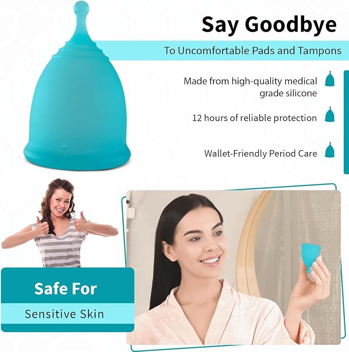 Angel's Peel Lounge Menstrual Cup for Women - 100% Medical-Grade Leak-Free Soft & Flexible Silicone Cup - 12 Hour Leak Protection Eco-Friendly & Reusable Period Cups for Women - Blue - Extra Small
