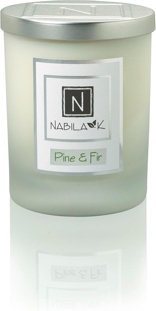 Nabila K – Pine & Fir - Soy-Based Candle – Fragrant Fir, Cedarwood, Pine, Patchouli, Garjun Balsam - Hand-Poured - Cotton Wick - Aromatherapy Candle w/Essential Oils - Made in USA - 14 oz