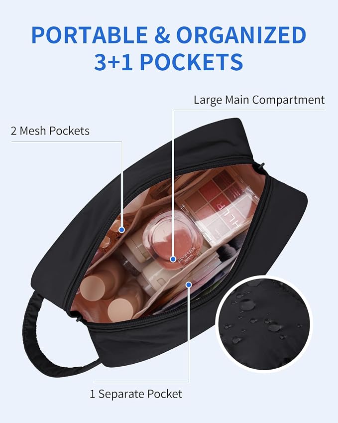 Narwey Quilted Makeup Bag Puffy Make up Bag Cosmetic Bag Organizer, Puffer Travel Toiletry Bag for Traveling Women Girl, Travel Bag for Toiletries, Skincare Medicine Bags (Black)