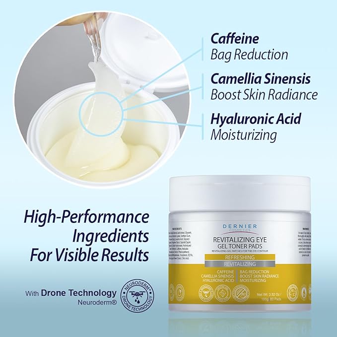 Dernier Under Eye Patches with Caffeine and Hyaluronic Acid | Beauty Skincare for Women – Puffy Eyes & Dark Circles Under Eye Treatment – Hydrate, Refresh and Rejuvenate Eyes Contour– 100g - 80 Pads