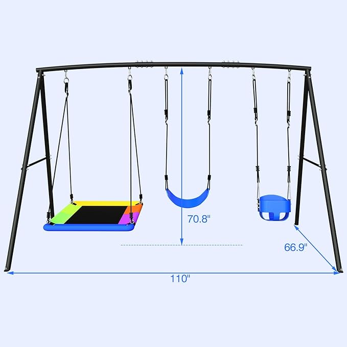 Hapfan 440lbs Kids Swing Sets for Backyard with Toddler Swing, Triple Outdoor Metal Swingset, Easy to Assemble (Patented)