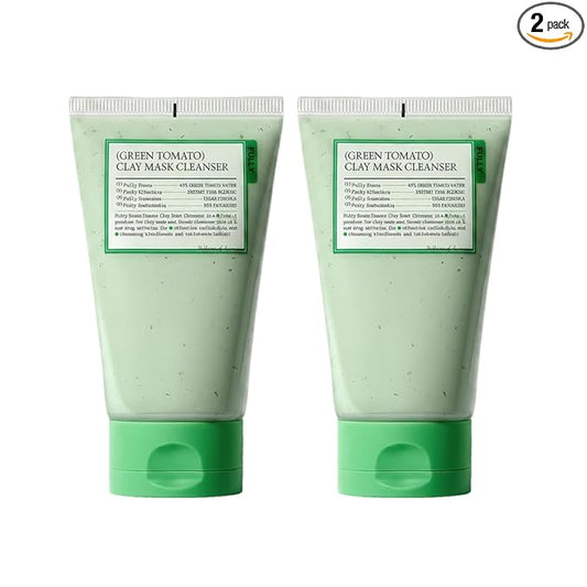 FULLY Green Tomato Pore Cleanser, Cardi B’s Clay Mask Cleanser for Deep Pore Cleanse & Pore Minimizer, Blackhead & Sebum Control, Gentle Face Wash for Women, Korean Skincare (Pack of 2)