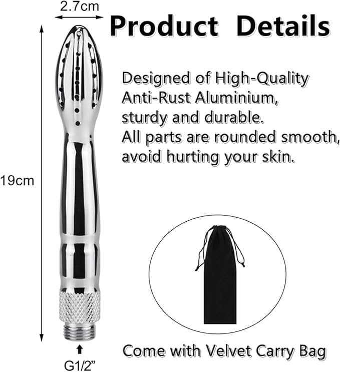 Shower Douche Shower Enema Shower Cleaner Enema Douche System, Handheld Water Shower Nozzle Anal Rinse Vaginal Cleaning Kit for Men Women, Silver (Aluminum)