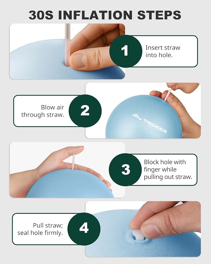 Trideer 9-Inch Pilates Ball, Small Exercise Ball for Yoga, Core Training, Physical Therapy, Balance, Stability and Stretching Pilates Equipment with Inflation Straw