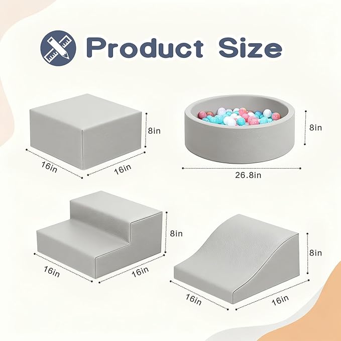 Hoohtoot Foam Climbing Blocks for Toddler: with 4-Piece PU Leather Climbing Toys and a Ball Pit - Foam Ball Pit for Toddlers - Climbing Toys Indoor for Kids Crawling