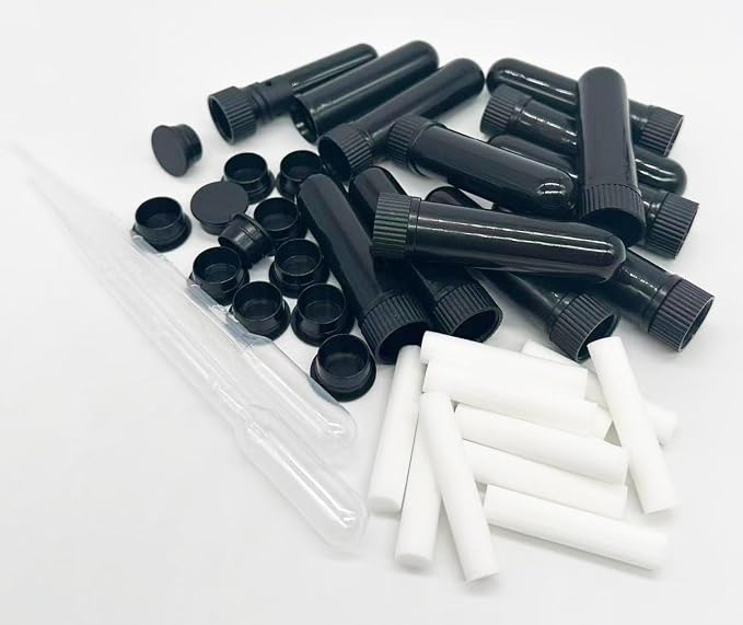 12PCS Essential Oil Aromatherapy Blank Nasal Inhaler Tubes (Includes 12 inhalers+12 unscented Wicks+2 Plastic Droppers)-Black.