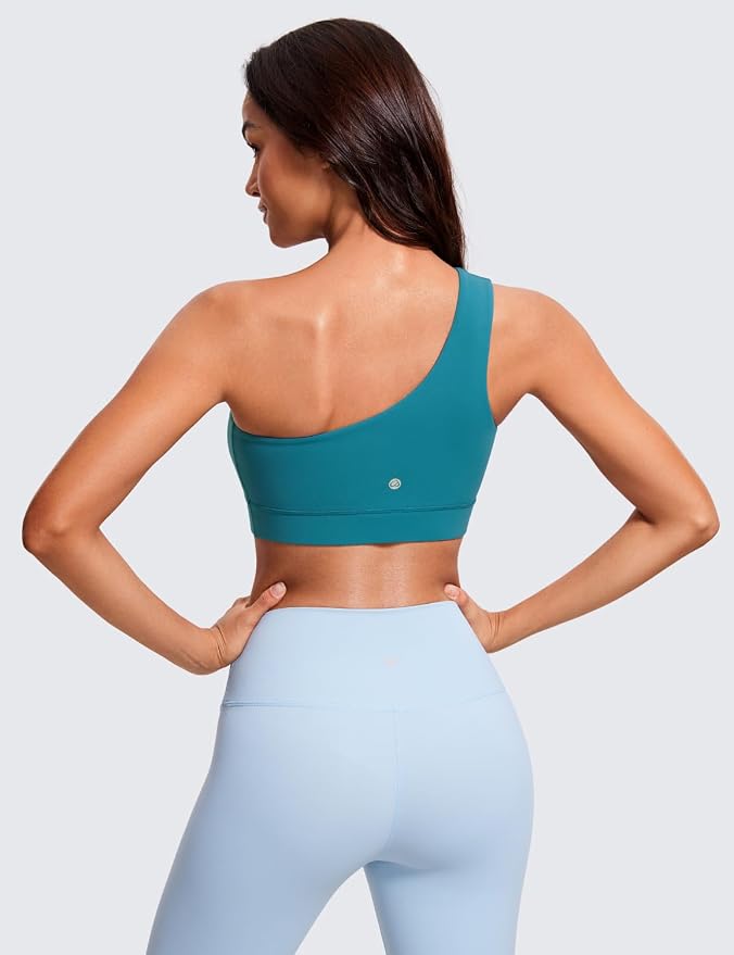 CRZ YOGA Butterluxe One Shoulder Sports Bras for Women - Sleeveless One Strap Low Impact Asymmetrical Workout Yoga Tops
