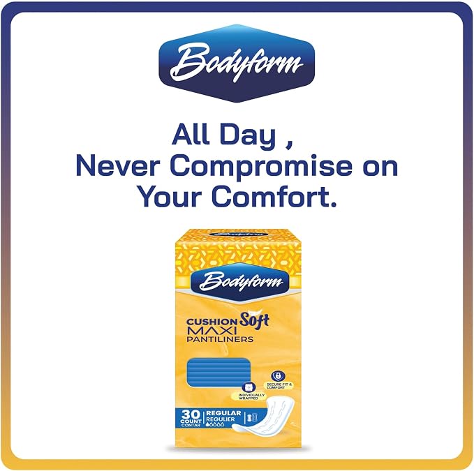 Bodyform Maxi - Value Pantiliner, 720 Counts (24 Packs of 30 Counts) Cushion Soft Always Comfortable and Ultra-Absorbent