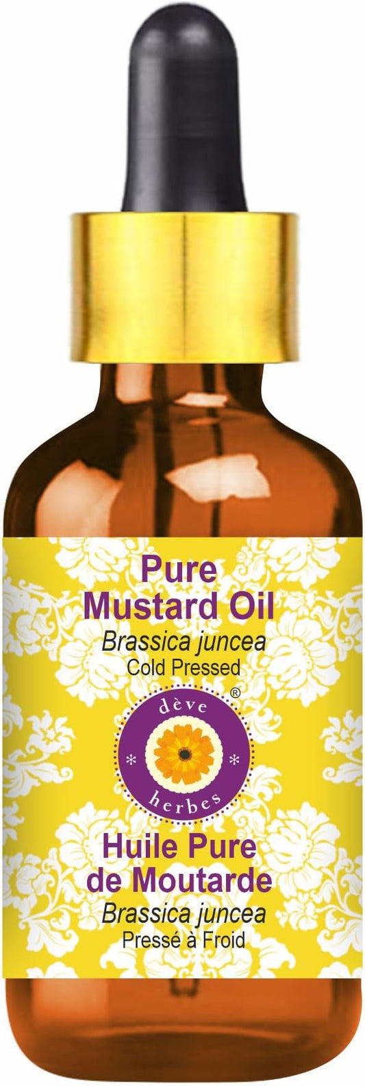 Deve Herbes Mustard Oil (Brassica juncea) with Glass Dropper | Cold Pressed | Pure | Natural | for Diluting Essential Oils | Hair, Skin & Massage | Non-Sticky| Lightweight| Unisex | 10ml (0.33 oz)