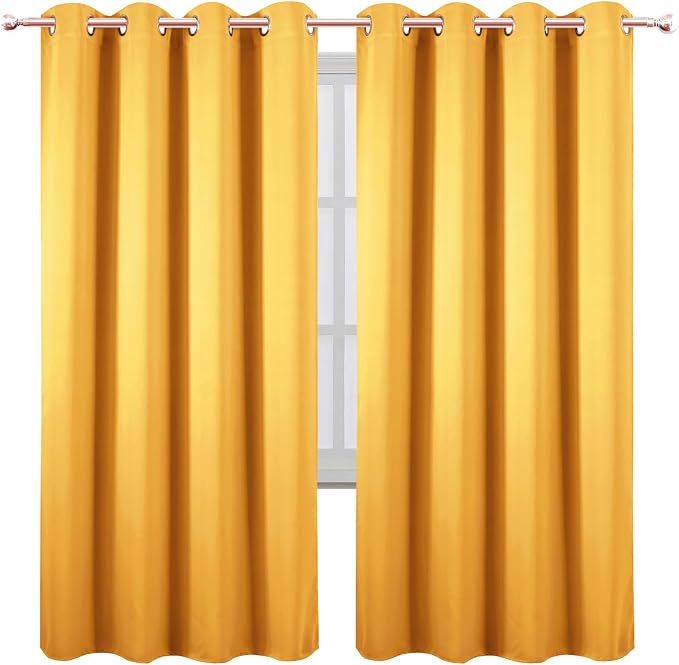 LEMOMO Blackout Curtains 66 x 72 Inch Long Yellow Curtains Set of 2 Panels Room Darkening Curtains for Bedroom and Living Room