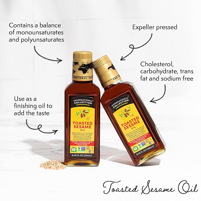 International Collection Toasted Sesame Oil, 8.45 fl oz (Pack of 1) | Expertly Sourced, Quality Oils | NonGMO Project Certified, No Artificial Flavors, Gluten Free, Vegan, Kosher & Halal Approved