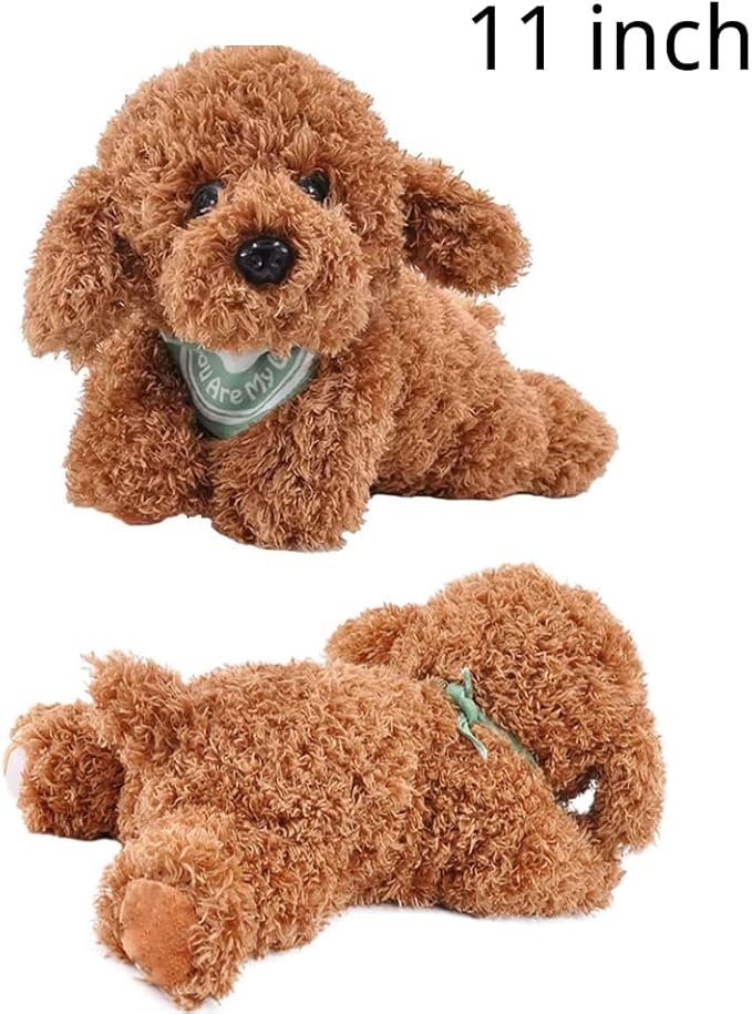 Dog Stuffed Animal, Golden Doodle Puppy Plush Toy with Realist Weighted Soft Dog Stuffed Gift for Kids，11 inches (Brown Color)
