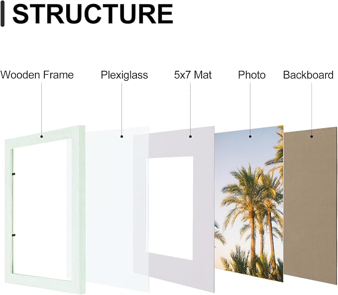 Vittanly 8x10 Picture Frames Set of 9, Wall & Tabletop, Vintage Green | Display Pictures 5x7 with Mat or 8x10 without Mat, Small Photo Frames, Engineered Wood with Shatter Resistant Plexiglass